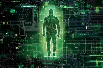 Abstract digital form of a businessman within a circuit board layout