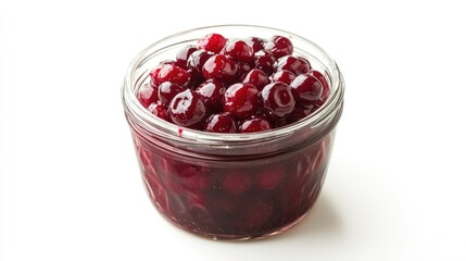Bright Cherry Pie Filling in a Glass Jar Against a Clean White Backdrop