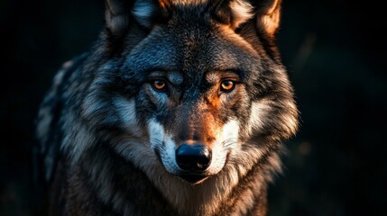 Fototapeta premium Wolf portrait wilderness animal photography forest close-up nature's majesty