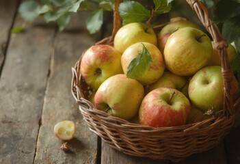 Basket of Apples on Wooden Table
