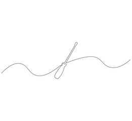 Screwdriver outline drawing illustration. Continuous line draw construction tool vector.