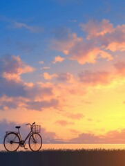 Fototapeta premium silhouette of a bicycle on the evening sky background