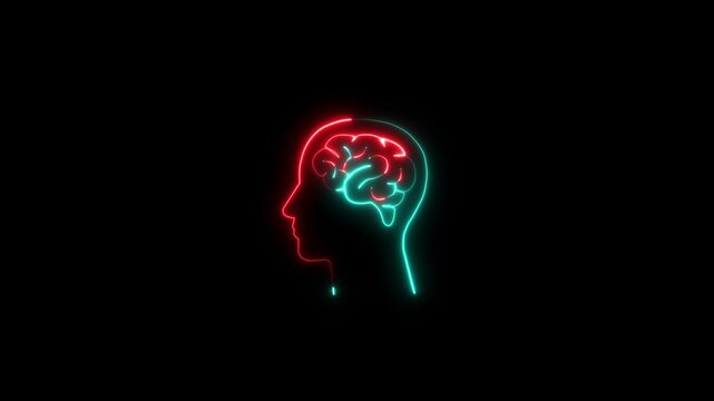 brain concept neon line .Neon brain icon animation. Futuristic glowing polygonal diagram of the human brain in the form of connected lines. Abstract circuit brain
