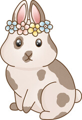 Bunny with spring flowers, colorful illustration
