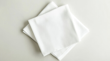 "Blank white restaurant napkin mockup, isolated on a clean background. Folded textile towel template for mockup design, perfect for cafe branding and logo placement. Soft cotton cloth kitchen towel 