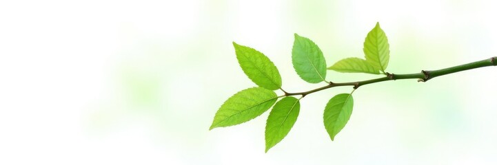 Single isolated branch with green leaves against white background, green, nature
