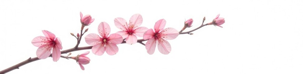 Single isolated branch with small flowers on white background, blossoms, branch
