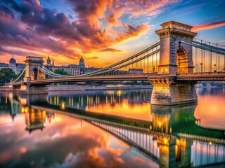 Fototapeta premium Majestic Szechenyi Chain Bridge Budapest at Sunset, Architectural Landmark