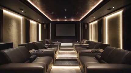 Home theater experience luxury residence interior design modern aesthetic cozy environment entertainment concept