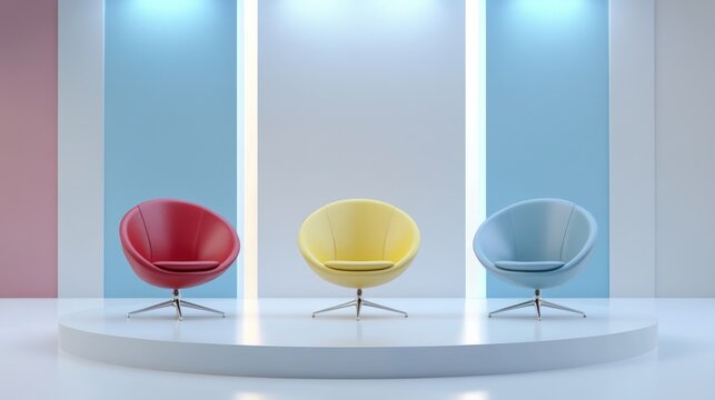 Contemporary Talkshow Set. Isolated 3D Modeled Chairs for Modern Webinars with Stylish Background