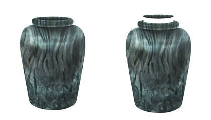 Planters, vases with natural striped stone textures of agate, malachite. Dark green flower pots for plants and bouquets. Watercolor template for interior, exterior, garden flowers, plants, trees