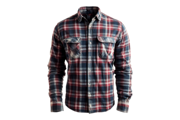 Casual Red Plaid Shirt Isolated on Transparent Background PNG Image.