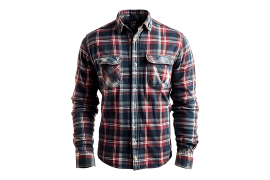 Casual Red Plaid Shirt Isolated on Transparent Background PNG Image.