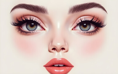 Naklejka premium Close-up of a female face with perfect makeup highlighting beauty and cosmetics