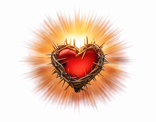 A radiant, flaming heart encircled by a crown of thorns, minimalist vector, symbolizes Easter