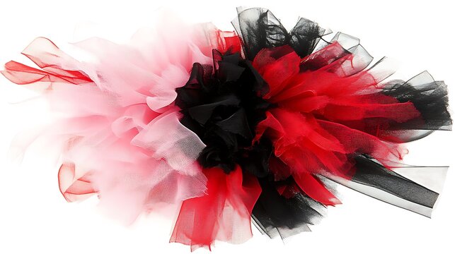 Pink, red, and black tulle fabric flower arrangement.