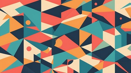 Stylized geometric designs in a retro color palette.