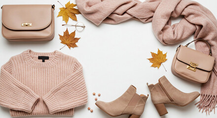 Stylish Autumn Women s Fashion Knit Sweater Boots Bags Scarf