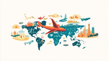 Global aviation trends air travel insights world map infographic digital art aerial view modern tourism
