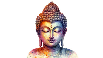 colorful watercolor painting Meditating Buddha Mahavira statue for meditation, religion, zen, peace, Buddhism related concept,cutout in transparent background, png format