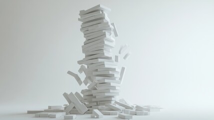 Dynamic domino collapse minimalist studio photography isolated white background close-up visual concept