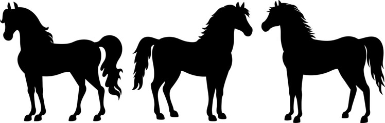 Horse Silhouettes: Standing Equines, Vector Collection