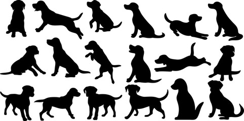 Dog Silhouettes: Diverse Breeds & Poses, Vector Collection