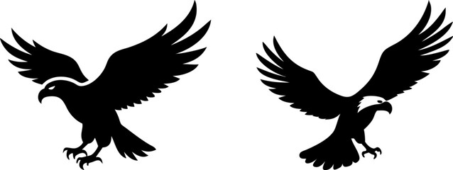 Two Eagle Silhouettes: Flying Birds of Prey, Vector Graphics