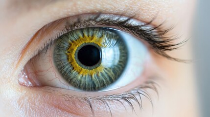 Fototapeta premium Biometric security and iris privacy, A close-up of a human eye showcasing intricate patterns and vibrant colors in the iris, emphasizing its unique beauty and detail.