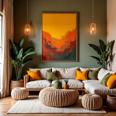 A cozy interior features a large, centered molding