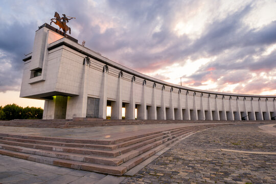 Evening view of the Victory Museum on Poklonnaya Hill in Moscow. Russia