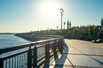 Promenade along the Kazanka River early in the morning in the city of Kazan. Russia
