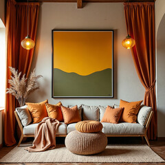 A cozy interior features a large, centered molding