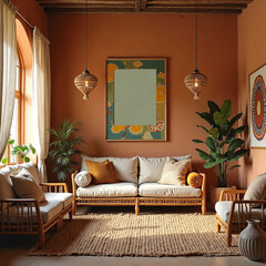 A cozy interior features a large, centered molding