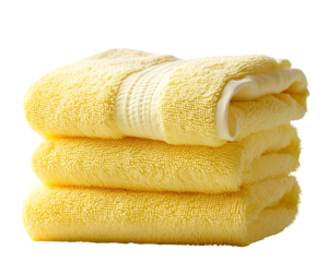 neatly stacked yellow towels isolated png transparent cutout