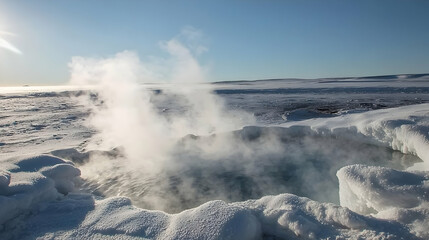 Obraz premium Frozen geothermal vent, steam rising