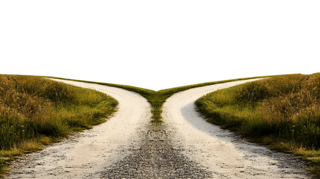 two diverging countryside paths in a green field leading into the distance isolated png transparent cutout