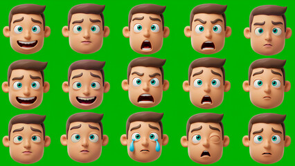 Cartoon faces on green screen for video