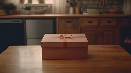 Gift box on kitchen table.