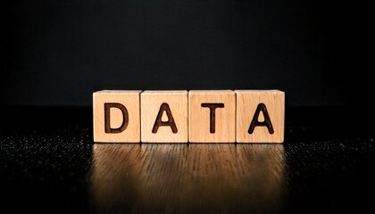 data text word banner letter wooden tiles on black background isolated modern simple aesthetics
