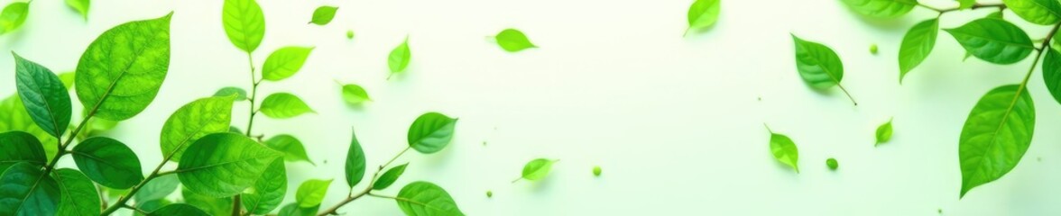 lush green leaves scattered on white background, foliage, nature