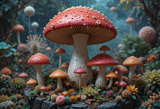 mushrooms in the forest - Powered by Adobe