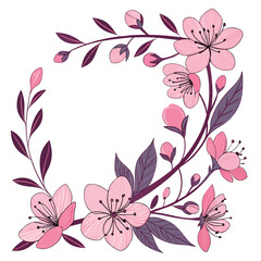 Obraz premium Pink Blossom Floral Branch Design, Spring Flowers, Nature Illustration