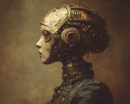 Steampunk robot girl profile
