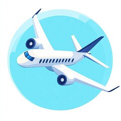 Naklejka premium Stylized airplane flying in a blue circle.