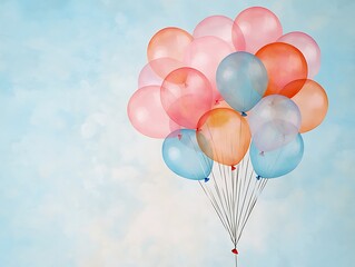 Naklejka premium Pastel Balloons Floating Sky Background.