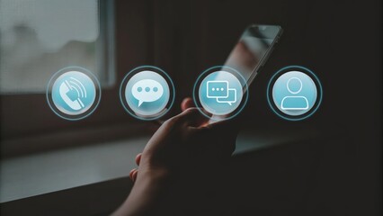 A person's hand holding a phone displaying a visual representation of communication. The scene evokes the feeling of connectivity and ease of access to information