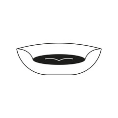 Dog bed icon. Fluffy dog bed flat icon. Line  art minimalistic icon with dog accessory. Cartoon bed for animal line illustration. Oval bed for dog and cat picture.