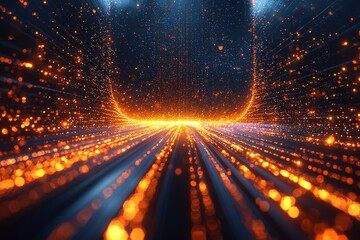 Futuristic glowing data stream with dynamic light particles