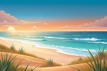 Minimalist Beach Line Art Landscape Photography: Sun, Sand, and Sea